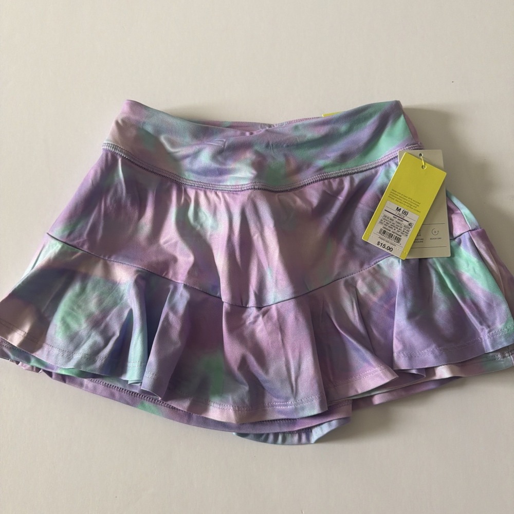 All in Motion Girls Tie Dye Athletic Skort L (10-12) Purple Green Elastic Waist